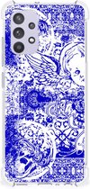Shockproof Case Geschikt voor Samsung Galaxy A32 4G | A32 5G Enterprise Editie Smartphone hoesje met doorzichtige rand Angel Skull Blue