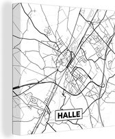 Canvas Schilderij Zwart Wit – België – Plattegrond – Stadskaart – Kaart – Halle - 20x20 cm - Wanddecoratie