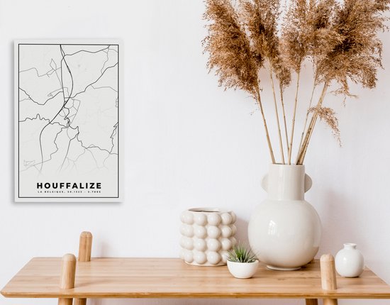 Toile Peinture België – Houffalize – Plan de Ville – Carte – Zwart Wit – Carte - 20x30 cm - Décoration murale