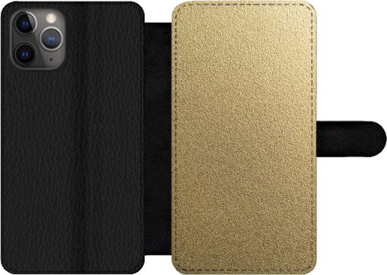 Bookcase Geschikt voor iPhone 11 Pro telefoonhoesje - Metaal - Goud - Design - Structuur - Chic - Met vakjes - Wallet case met magneetsluiting