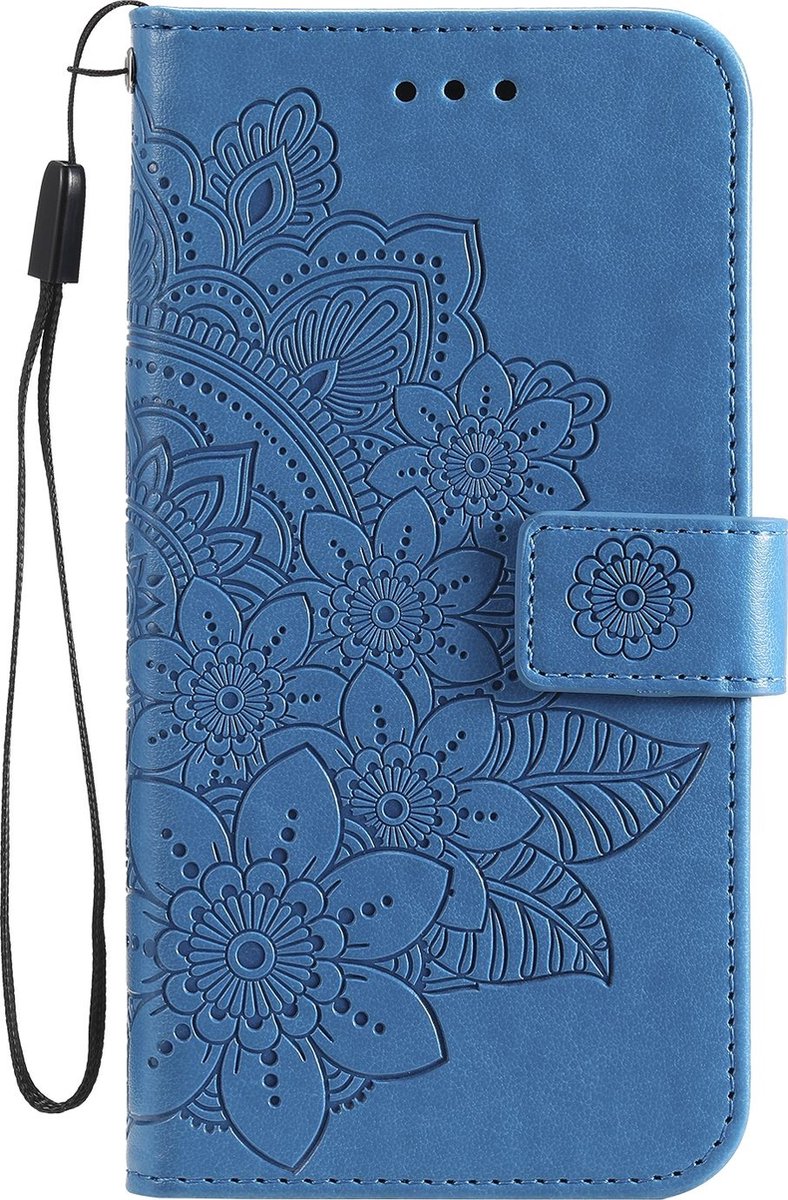 Mobigear Telefoonhoesje geschikt voor Google Pixel 6 Hoesje | Mobigear Flowers Bookcase Portemonnee | Pasjeshouder voor 3 Pasjes | Telefoonhoesje voor Pinpas / OV Kaart / Rijbewijs - Blauw