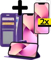 Hoesje Geschikt voor iPhone 13 Pro Max Hoesje Book Case Hoes Wallet Cover Met 2x Screenprotector - Hoes Geschikt voor iPhone 13 Pro Max Hoesje Bookcase Hoes - Paars