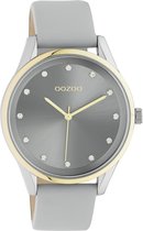 OOZOO Timepieces - Silver/Gouden horloge met steen grijze leren band - C10950 - Ø40