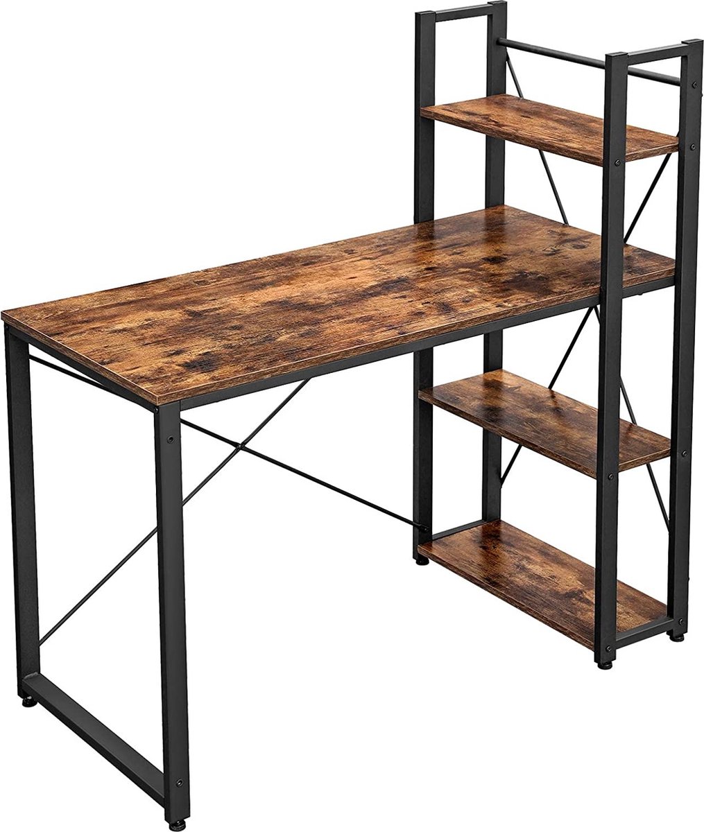 Computerbureau vintage 120 cm met legplanken bruin-zwart