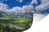 Muurdecoratie Groene bergen onder blauwe lucht in Albanië - 180x120 cm - Tuinposter - Tuindoek - Buitenposter