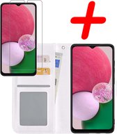 Hoes Geschikt voor Samsung A13 4G Hoesje Bookcase Hoes Flip Case Book Cover Met Screenprotector - Hoesje Geschikt voor Samsung Galaxy A13 4G Hoes Book Case Hoesje - Wit