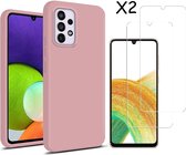 Hoesje Geschikt Voor Samsung Galaxy A33 hoesje silicone soft cover Licht roze - Hoesje Geschikt Voor Samsung Galaxy A33 5G Silicone colour hoesje - Galaxy A33 case Liquid Nano Silicone cover - A33 Screenprotector 2 pack