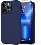 Hoesje Geschikt voor iPhone 12/12 Pro Soft Nano siliconen Gel Navy Blauw Hoesje Met 2X Glazen screenprotector