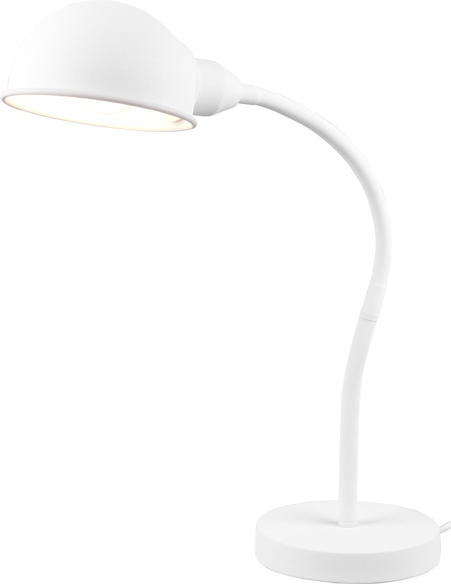 LED Bureaulamp - Tafelverlichting - Torna Pirle - E27 Fitting - Rond - Mat Wit - Aluminium