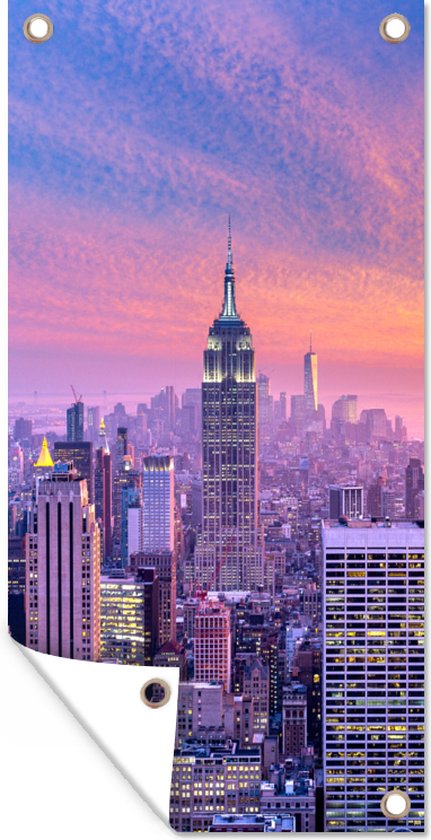 Tuinposter New York - Kleuren - Skyline - 30x60 cm - Tuindoek - Buitenposter