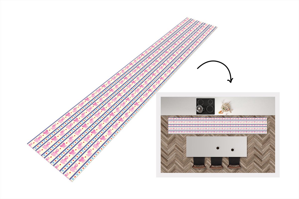 KitchenYeah Keukenloper - Keukenmat - Roze - Olifant - Lijn - Design - Keuken vloerkleed Multicolor