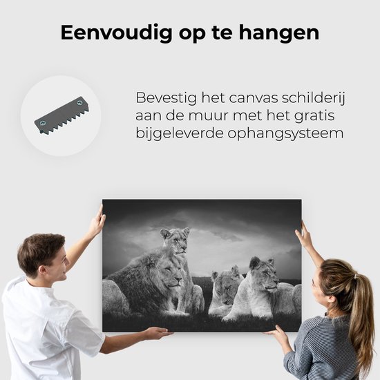 Artaza - Peinture sur Toile - Famille de Lions en Afrique - Lion - Zwart Wit - 120x80 - Groot - Photo sur Toile - Impression sur Toile