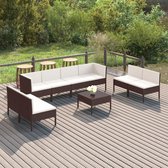 9-delige Loungeset met kussens poly rattan bruin