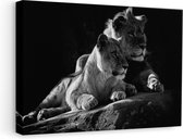 Artaza - Peinture sur Toile - Lion et Lionne Assis Côte à Côte - Zwart Wit - 60x40 - Photo sur Toile - Impression sur Toile