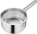 RVS steelpan met glazen deksel met zeef, geëtaleerd met het Tefal-logo.