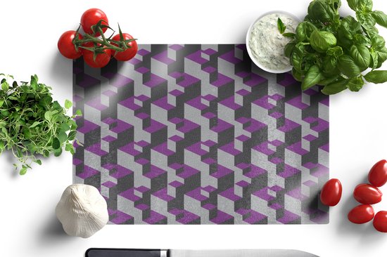 Planche à découper en Verres - 39x28 - Blocs - Motifs - 3D - Violet - Planches à découper en Glas