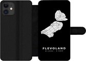 Bookcase Geschikt voor iPhone 12 Pro telefoonhoesje - Flevoland - Kaart - Zwart - Met vakjes - Wallet case met magneetsluiting
