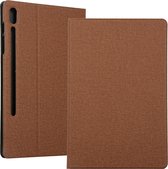 Samsung Galaxy Tab S8 Hoes - Mobigear - Folio 2 Serie - Katoen Bookcase - Bruin - Hoes Geschikt Voor Samsung Galaxy Tab S8