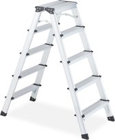 Bol.com Relaxdays dubbele trap - dubbel oploopbaar - huishoudtrap aluminium - trap - keukentrap - 5 tredes aanbieding