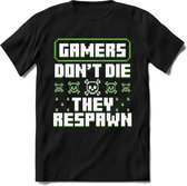 Gamers don't die pixel T-shirt | Groen | Gaming kleding | Grappig game verjaardag cadeau shirt Heren – Dames – Unisex | - Zwart - 3XL