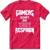 Gamers don't die T-shirt | Roze | Gaming kleding | Grappig game verjaardag cadeau shirt Heren – Dames – Unisex | - Roze - XXL