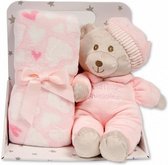 fleecedeken met teddybeer 75x90 cm polyester roze