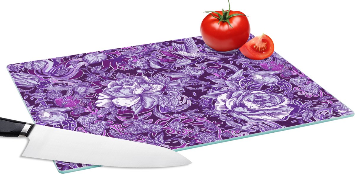Glazen Snijplank - 39x28 - Kolibrie - Rozen - Paars - Snijplanken Glas