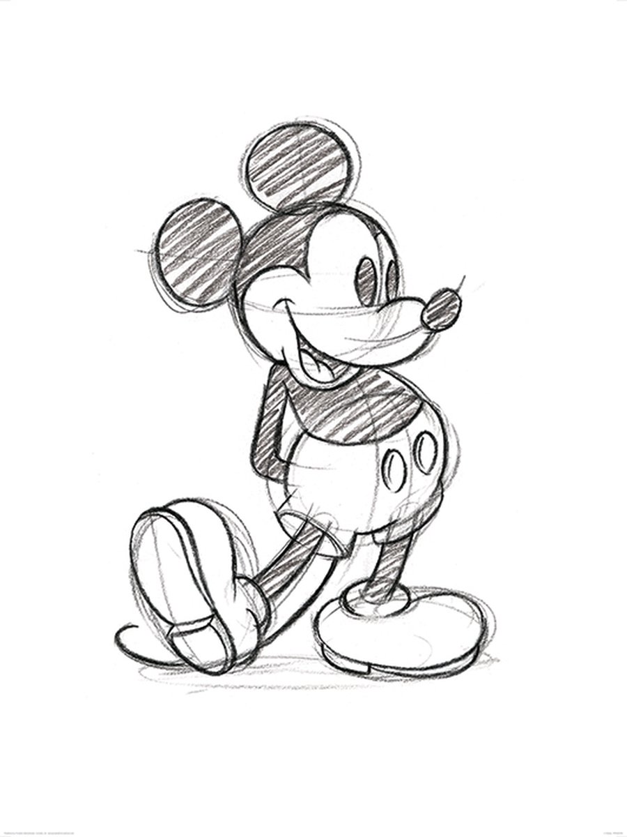Pyramid Poster - Mickey Mouse Sketched Single - 80 X 60 Cm - Multicolor Zwart