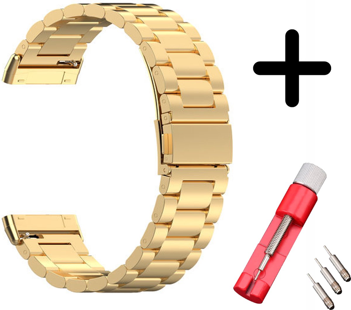 Strap-it bandje staal goud + toolkit geschikt voor Fitbit Versa 3 / Fitbit Sense