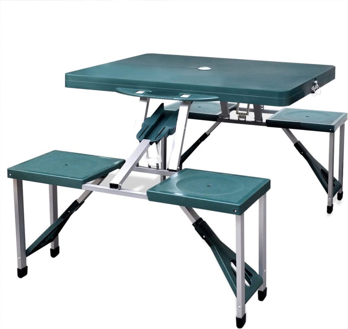 Campingtafel met vier krukjes extra licht aluminium inklapbaar (groen)