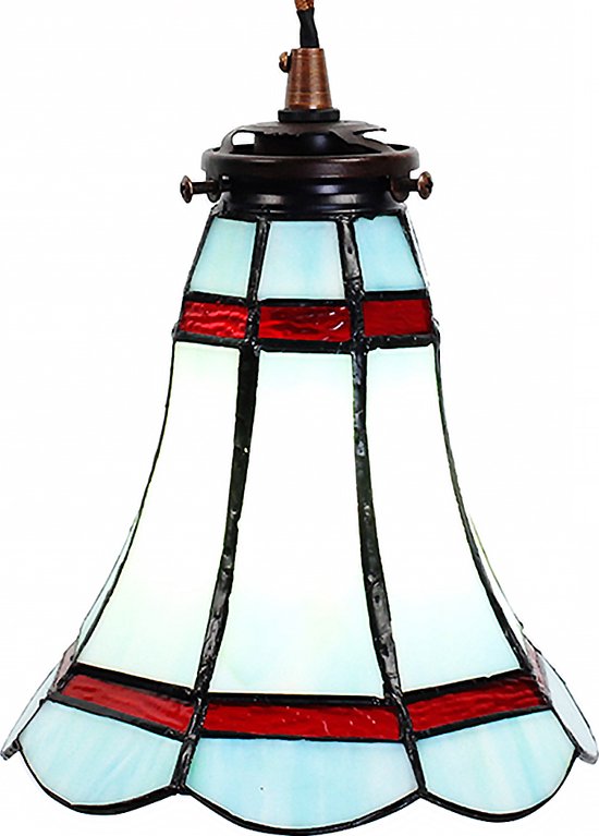 LumiLamp Hanglamp Tiffany Ø 15x115 cm Blauw Rood Glas Metaal Rond Hanglamp Eettafel