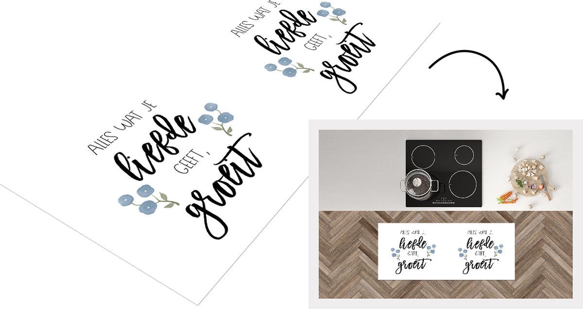 KitchenYeah Keukenloper - Loper keuken - Alles wat je liefde geeft, groeit - Quotes - Spreuken - 120x50 cm - Keukenloper vinyl Multicolor