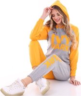 Ivypark-Dames Trainingspak- Sport Kleding- Tracksuit- Joggingpak- Huispak- 2- Delig-Geel-Grijs- Maat XL