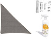 Compleet pakket: Sunfighters driehoek 4x5x6.4m Grijs met RVS Bevestigingsset en buitendoekreiniger