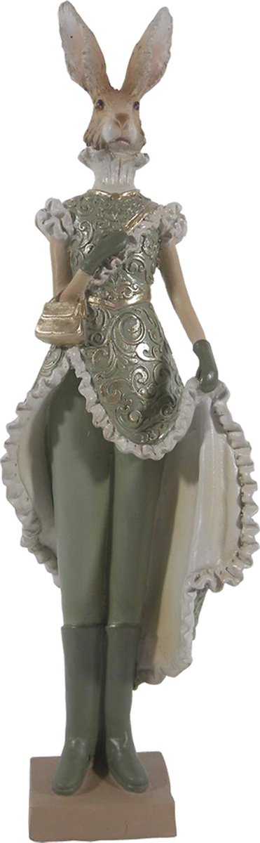 Clayre & Eef Beeld Konijn 11x8x33 cm Groen Polyresin