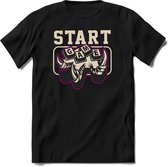 Start the game | Gaming kado T-Shirt heren - dames | Wit-Roze | Perfect game pc cadeau shirt | Grappige console spreuken - zinnen - teksten Maat XXL