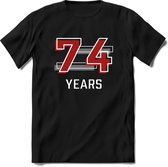74 Years - Feest kado T-Shirt Heren / Dames - Rood / Grijs - Perfect Verjaardag Cadeau Shirt - grappige Spreuken, Zinnen en Teksten. Maat 3XL