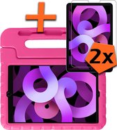 iPad Air 2022 Hoes Bumper Met 2x Screenprotector Glas - Kindvriendelijke iPad Air 5 (2022) Kids Case - iPad Air 5 Cover Roze