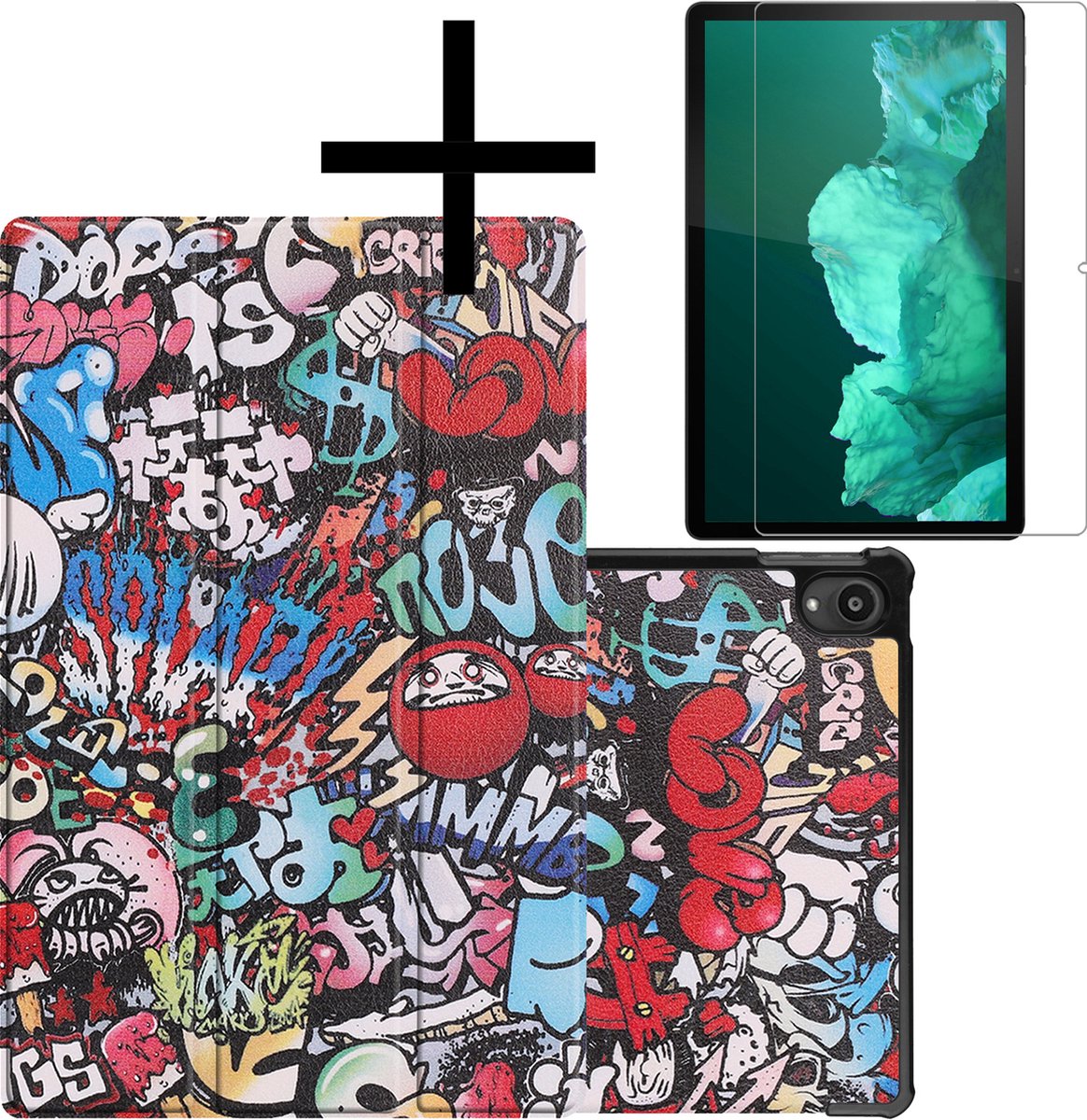 Hoes - Geschikt voor Lenovo Tab P11 - Met Screenprotector - Trifold Bookcase - Hard Cover - Hardcover Book Case - Tablet Hoesje - Graffity