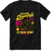 Extreme Downhill | TSK Studio Mountainbike kleding Sport T-Shirt | Geel - Roze | Heren / Dames | Perfect MTB Verjaardag Cadeau Shirt Maat XL
