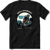 Skill Academy | TSK Studio Mountainbike kleding Sport T-Shirt | Blauw - Oranje | Heren / Dames | Perfect MTB Verjaardag Cadeau Shirt Maat L