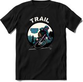 Trail | TSK Studio Mountainbike kleding Sport T-Shirt | Blauw - Paars | Heren / Dames | Perfect MTB Verjaardag Cadeau Shirt Maat XXL