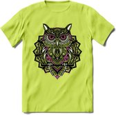 Uil - Dieren Mandala T-Shirt | Roze | Grappig Verjaardag Zentangle Dierenkop Cadeau Shirt | Dames - Heren - Unisex | Wildlife Tshirt Kleding Kado | - Groen - XXL