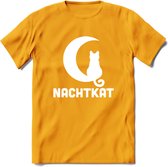 Nachtkat- Katten T-Shirt Kleding Cadeau | Dames - Heren - Unisex | Kat / Dieren shirt | Grappig Verjaardag kado | Tshirt Met Print | - Geel - M