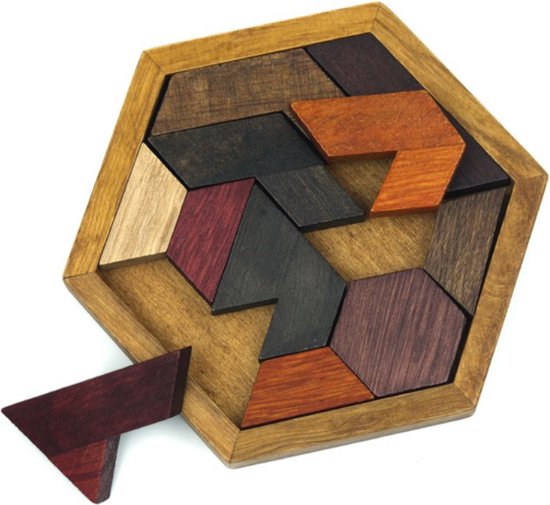 Thumbnail van een extra afbeelding van het spel Houten Hexagon Puzzel - Denkpuzzel - Moeilijk spelletje en leuk als cadeau