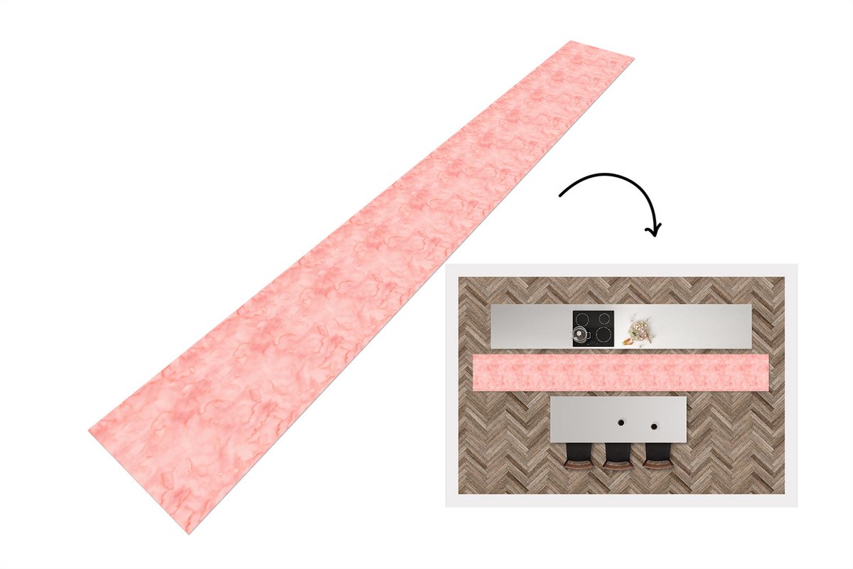 KitchenYeah Keukenloper - Keukenmat - Waterverf - Patroon - Roze - Marmer - Keuken vloerkleed, foto 3