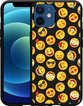 iPhone 12/12 Pro Hoesje Zwart Emoji - Designed by Cazy