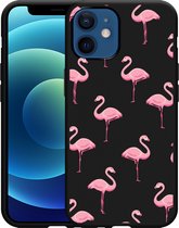 iPhone 12/12 Pro Hoesje Zwart Flamingo - Designed by Cazy