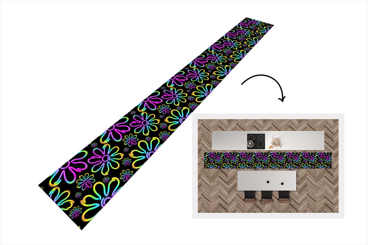KitchenYeah Keukenloper - Keukenmat - Bloemen - Neon - Patronen - Psychedelisch - Keuken vloerkleed multicolor, foto 2
