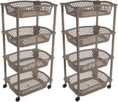 2x stuks keuken opberg trolleys/roltafels met 4 manden 86 x 41 cm taupe/beige- Etagewagentje met opbergkratten